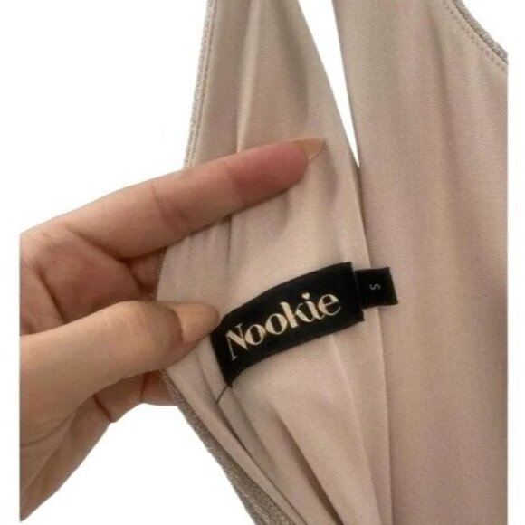 Nookie Gold‎ Cream Shimmer One Shoulder Formal Maxi Dress Gown Women's Small - Picture 5 of 6